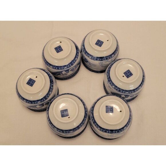 Elegant Blue & White Porcelain Tea Set 1 Teapot & 6 Cups Chinese Design Gift Box - Picture 11 of 13